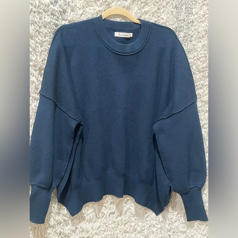 ANRABESS Blue CREWNECK COZY PULL ON Knit SWEATER WOMEN SIZE L - Picture 7 of 9